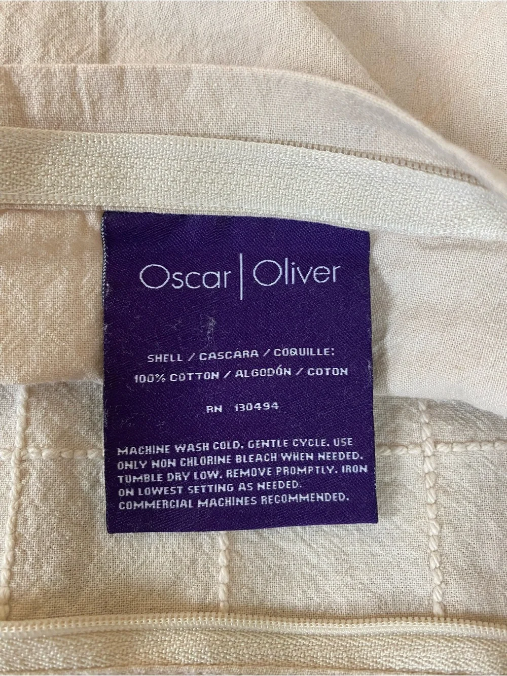 Plush Grid-Textured Accent Pillow Cover in Beige by Oscar Oliver High end luxury